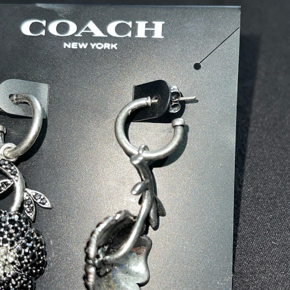 Coach Silver and Black Floral Earrings - Picture 2 of 5
